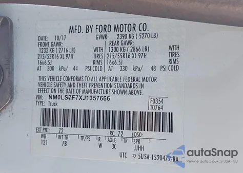 2018 Ford Transit Connect Xlt z USA, uszkodzony, nr VIN NM0LS7F7XJ1357666